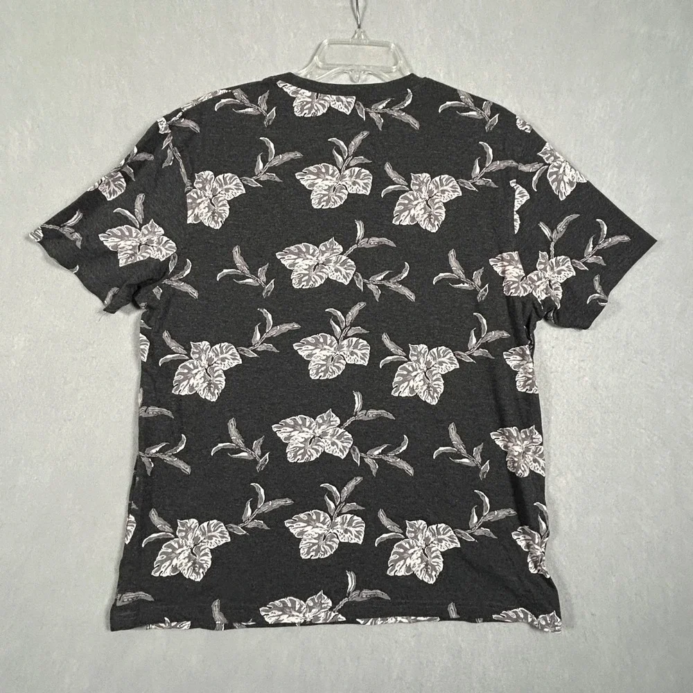 Free Planet T-Shirt Mens Large Charcoal Grey Floral Tropical Short‎ Sleeve Tee